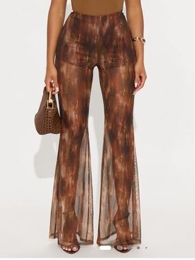 Fashion Nova Brown Tie-Dye Mesh Flare Pants